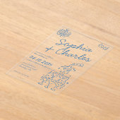 遊び心たっぷりの手描きイラストのウェディング アクリル招待状 (レイダウン)