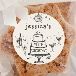 遊び心たっぷりの手描きフンキーコックテイル誕生日 ラウンドシール