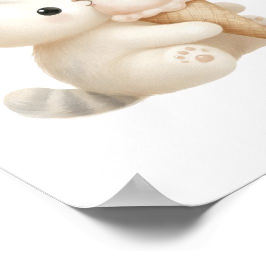 遊び心たっぷりの水彩画・かわいい子猫がアイスを食べる ポスター (角)