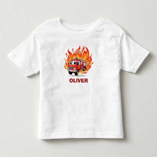 遊び心たっぷりの消防車の炎カスタムTシャツ トドラーTシャツ (正面)