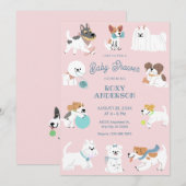 遊び心たっぷりの犬のベビーシャワー 招待状 (正面/裏面)