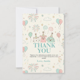 遊び心たっぷり！スウィートな3歳誕生日招待状 サンキューカード