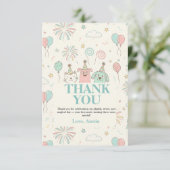 遊び心たっぷり スウィートな3歳誕生日招待状 サンキューカード (スタンド正面)