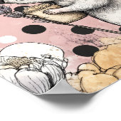 遊び心のあるねずみの花の水彩画 ポスター (角)