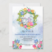 遊び心のあるイースターエッグとチューリップのうさぎ 招待状 (正面)