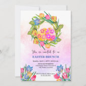 遊び心のあるイースターエッグとチューリップ 招待状 (正面)