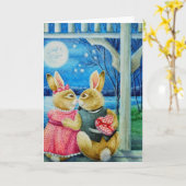 遊び心のあるウサギのバレンタイン水彩画 カード (黄色い花)