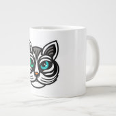遊び心のあるオッドアイの猫マグアート ジャンボコーヒーマグカップ (正面右)