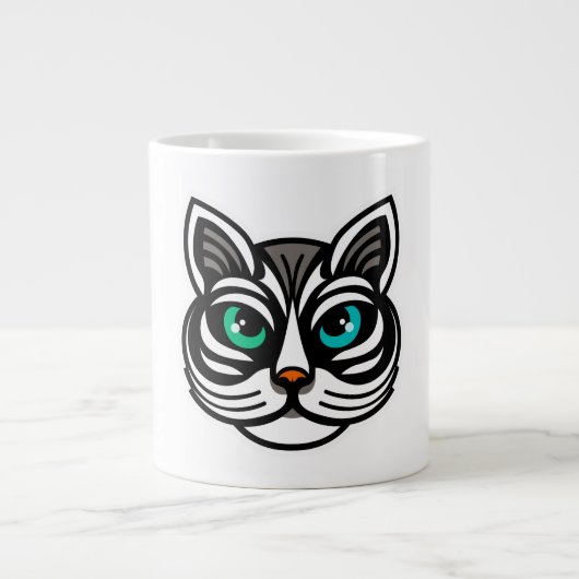 遊び心のあるオッドアイの猫マグアート ジャンボコーヒーマグカップ (正面)