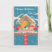 遊び心のあるカーディナル カップルのホリデー グリーティング カード (正面)