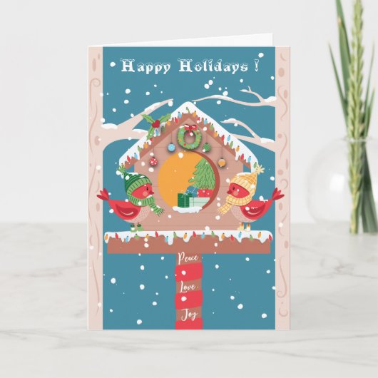 遊び心のあるカーディナル カップルのホリデー グリーティング カード (正面)