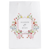 遊び心のあるガーデンウェディングクレストモノグラム ミディアムペーパーバッグ (正面)