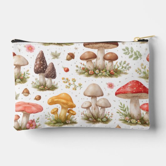 遊び心のあるキノコのパターン - ヴィンテージ植物画 アクセサリーポーチ (裏面)
