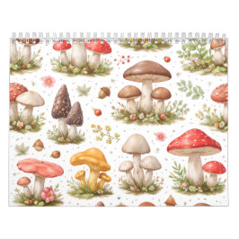 遊び心のあるキノコのパターン - ヴィンテージ植物画 カレンダー