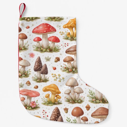 遊び心のあるキノコのパターン - ヴィンテージ植物画 スモールクリスマスストッキング (正面)