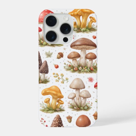 遊び心のあるキノコのパターン - ヴィンテージ植物画 iPhoneケース (裏面)