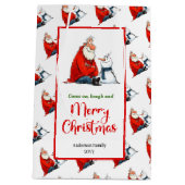 遊び心のあるキャラクターサンタクロースの輝くクリスマス ミディアムペーパーバッグ (裏面)
