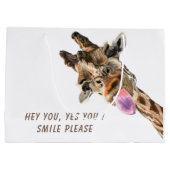 遊び心のあるキリンがデザインされた面白いギフトバッグ - オーダーメイドテキスト ラージペーパーバッグ (裏面)