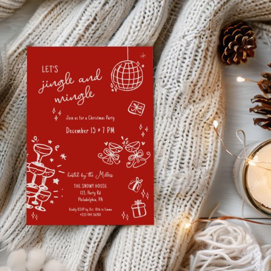 遊び心のあるクリスマスパーティーのジングル＆ミングル 案内状