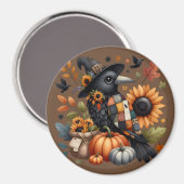 遊び心のあるクロウとカボチャとひまわり マグネット (正面/裏面)