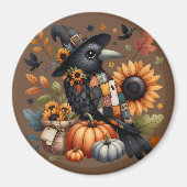 遊び心のあるクロウとカボチャとひまわり マグネット (正面)