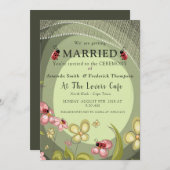 遊び心のあるグリーンとテントウムシのウェディング 招待状 (正面/裏面)