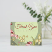遊び心のあるグリーンとテントウムシの感謝 ポストカード (スタンド正面)