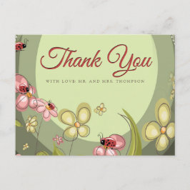 遊び心のあるグリーンとテントウムシの感謝 ポストカード