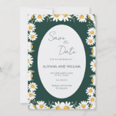 遊び心のあるグリーンの花の境界線 Save The Date 招待状 (正面)