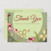 遊び心のあるグリーン&テントウムシの感謝 ポストカード (正面/裏面)