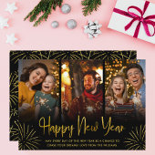 遊び心のあるゴールドの花火で楽しい新年の写真 シーズンカード