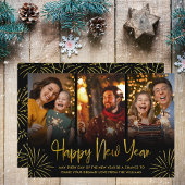 遊び心のあるゴールドの花火で楽しい新年の写真 シーズンカード