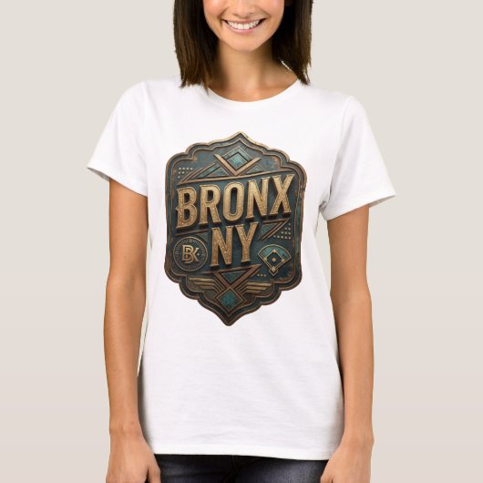 遊び心のあるゴールド BRONX NY ステートメントTシャツ Tシャツ (正面)