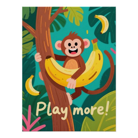 遊び心のあるサルとバナナの名言 アート ポスター (正面)