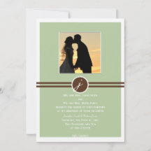 遊び心のあるサージ ブラウンの結婚式招待状のモノグラム