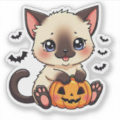 遊び心のあるシャムネコの子猫 - かわいいハロウィンシール シール (正面)