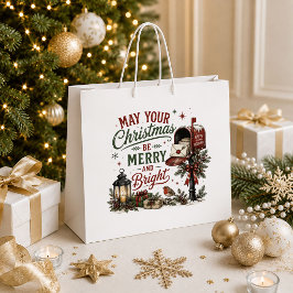 遊び心のあるシーズンのクラシックな赤と緑のクリスマスのお祭り ラージペーパーバッグ