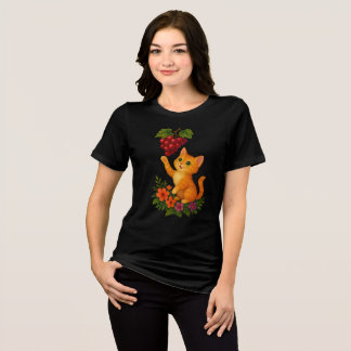 遊び心のあるジンジャー子猫とぶどう トライブレンドＴシャツ