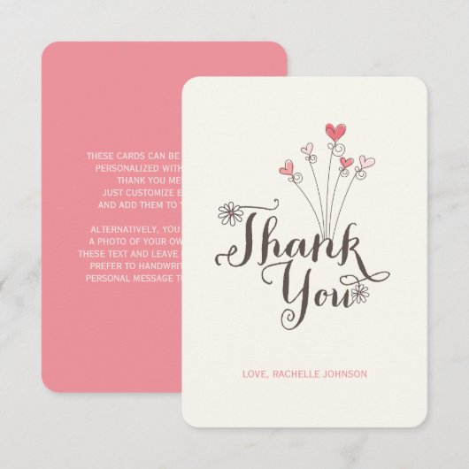 遊び心のあるスイートピンクケーキのデイジーガール1歳の誕生日 サンキューカード (正面/裏面)