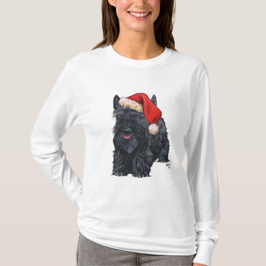 遊び心のあるスコティッシュテリアのクリスマス Tシャツ (正面)
