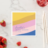 遊び心のあるストライプ 青 黄色 カスタム ブライダルシャワー スタンダードカクテルナプキン (インサイチュ)