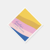 遊び心のあるストライプ 青 黄色 カスタム ブライダルシャワー スタンダードカクテルナプキン (角)