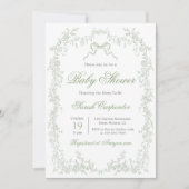 遊び心のあるセージグリーンのベビーシャワー 招待状 (正面)