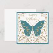 遊び心のあるターコイズとゴールドの蝶 ノートカード (正面/裏面)