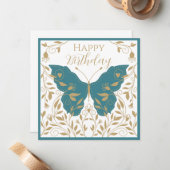 遊び心のあるターコイズとゴールドの蝶 ノートカード (正面/裏面インサイチュ)