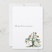 遊び心のあるターコイズブルーとコーラル ラブバード ツリー ウェディング 招待状 (裏面)