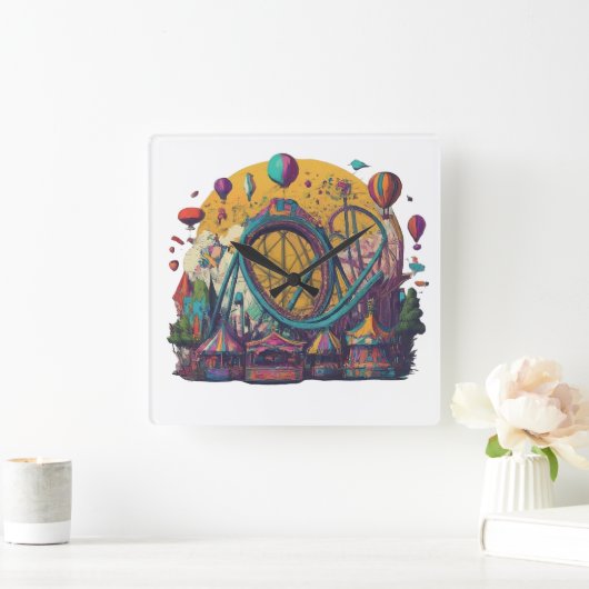 遊び心のあるテーマパーク スクエア壁時計 (ホーム)