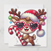 遊び心のあるトナカイのフェスティブなメガネとオーナメント シーズンカード (正面)