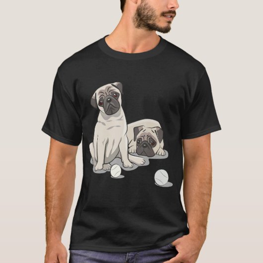 遊び心のあるパグデザイン Tシャツ (正面)