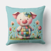 遊び心のあるパッチワークの豚が花園で クッション (裏面)